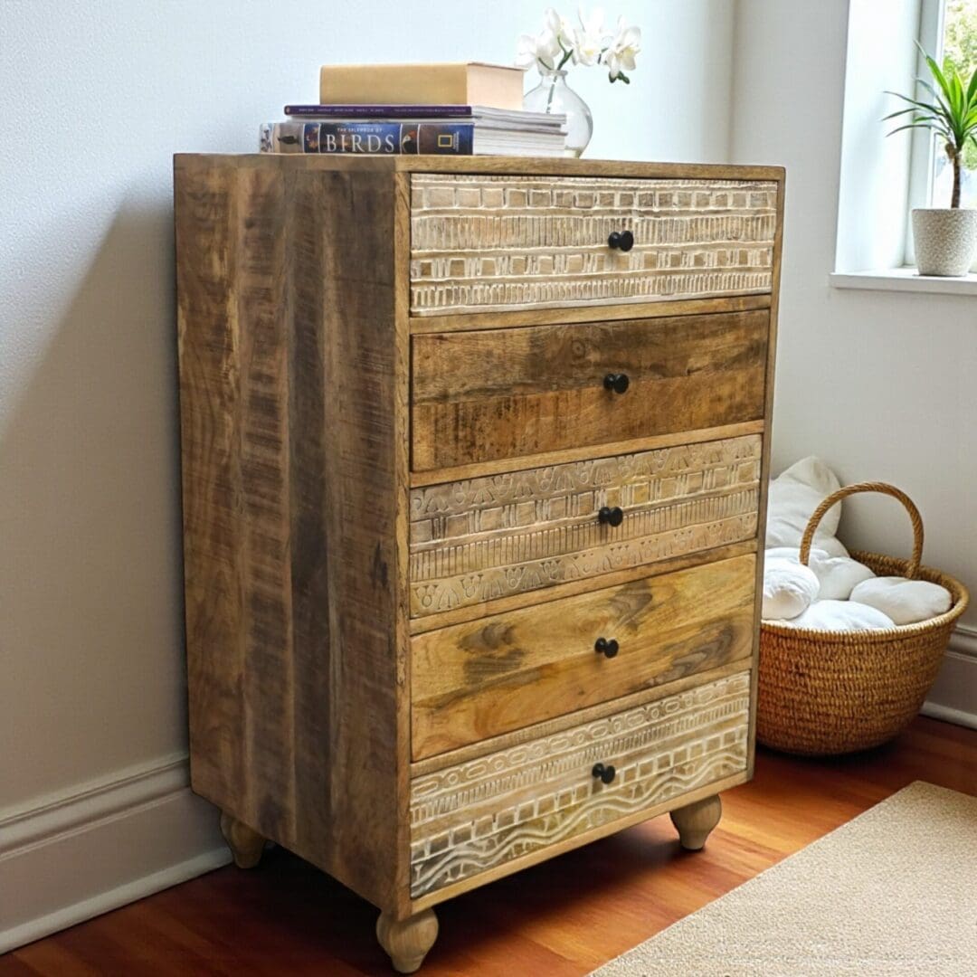 Handmade 5-Drawer Mango Wood Dresser