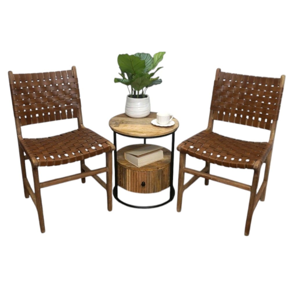Pair of Chairs Solid Wood and Leather Hand-Crafted image 2