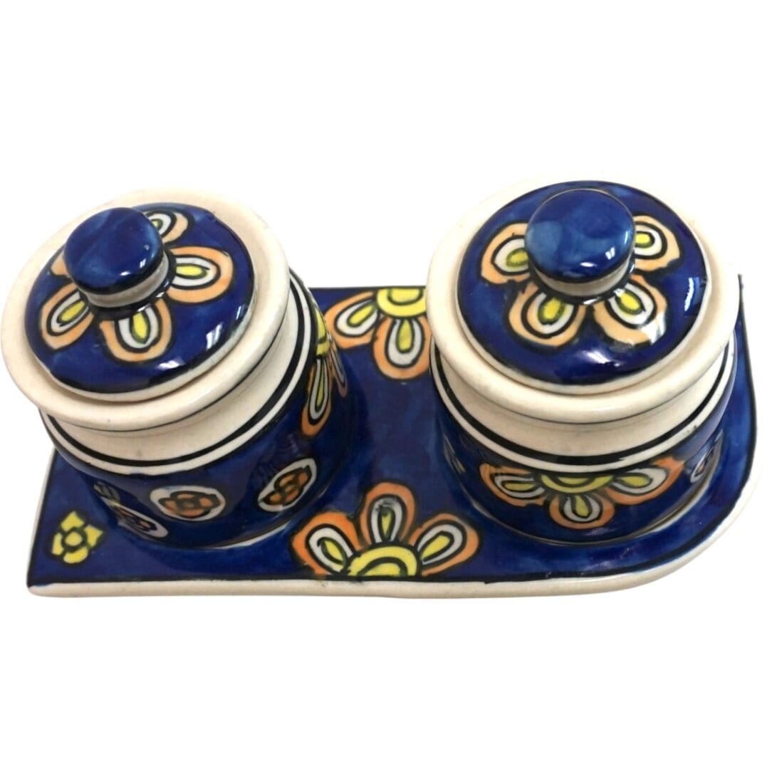 Set of Two Ceramic Pots with a Matching Tray image 1