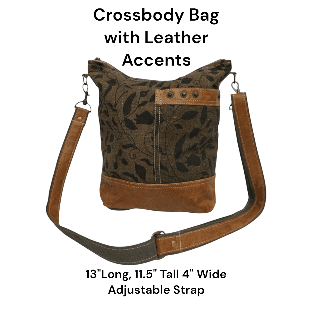 Cotton Canvas and Leather Floral Khaki Green Crossbody Bag image 8