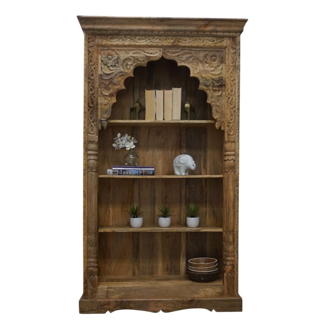 Hand-Carved Natural Mango Wood Bookcase image 4