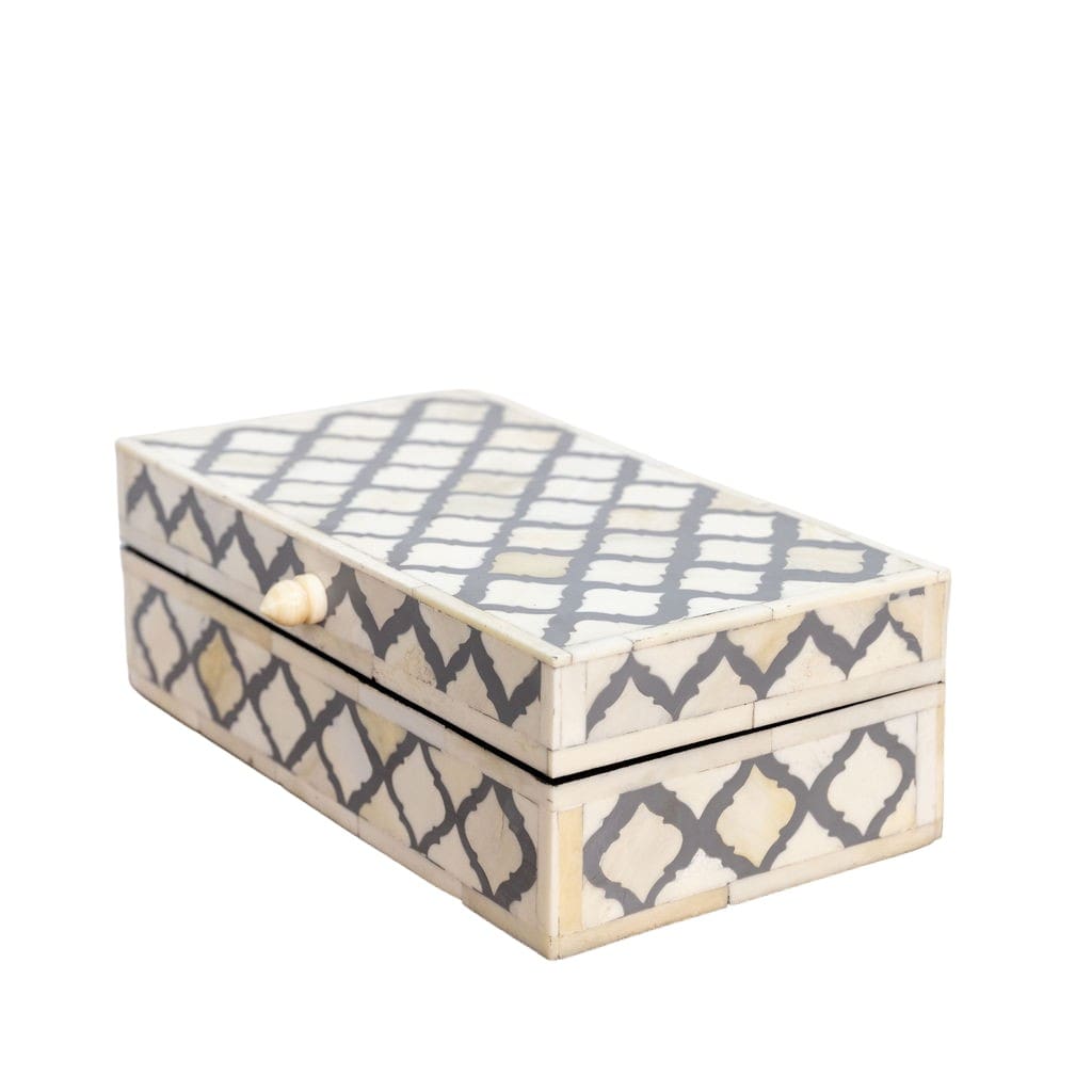 Rectangle Box Gray and White Bone Inlay Hand-crafted image 3
