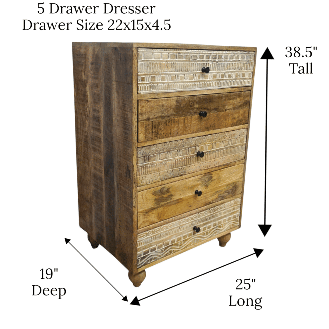 Rustic 5-Drawer Dresser Hand-carved image 8
