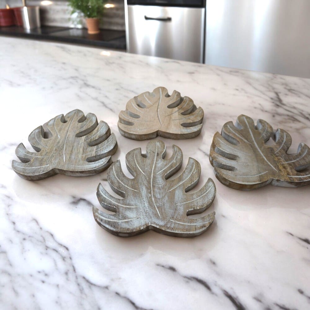 Set of Four Wooden Leaf Trivets image 0