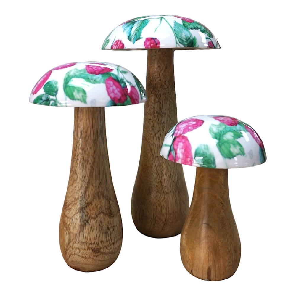 Hand-crafted Whimsical Wooden Mushrooms Set of 3 Berry image 4