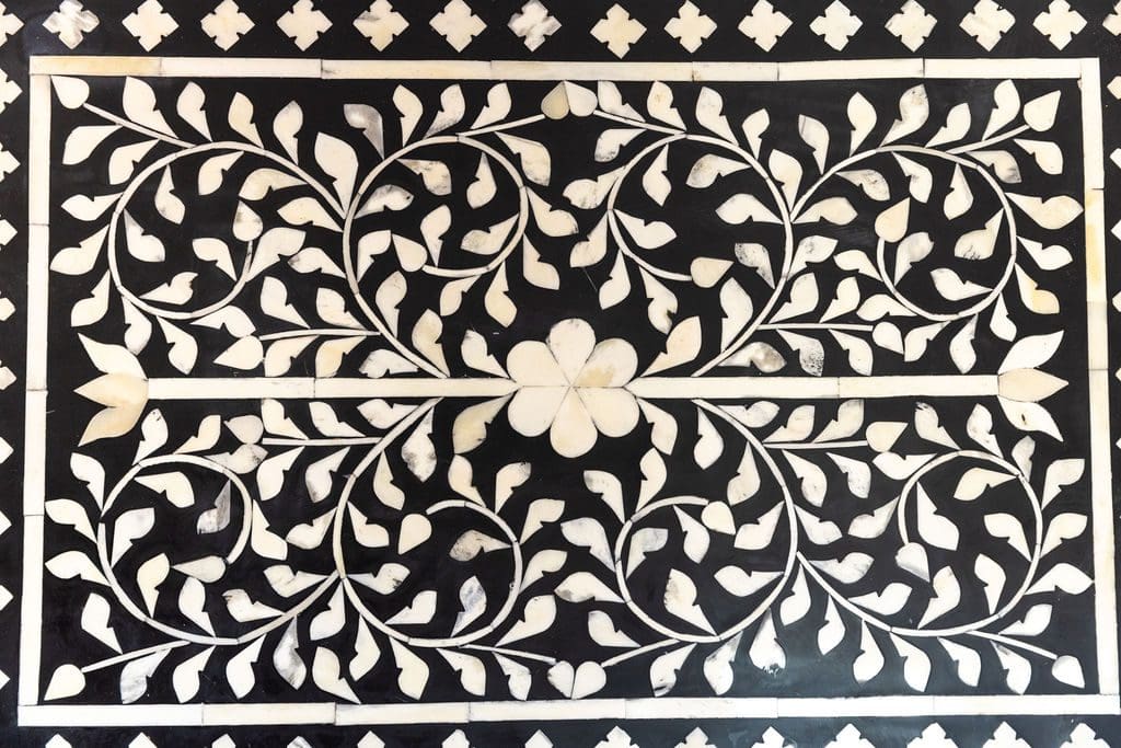 Black and White Floral Bone Inlay Nightstand image 6