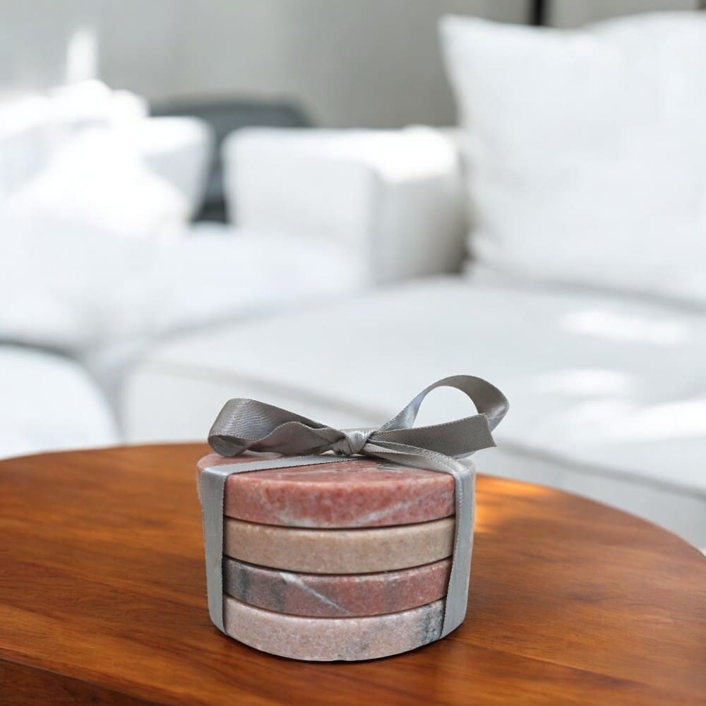 Set of 4 Round Pink Marble Drink Coasters image 0
