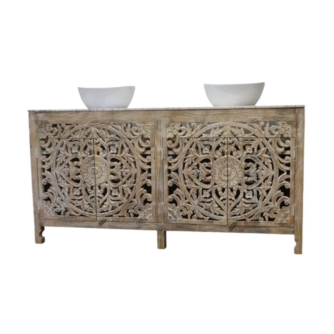 Natural Wood Double Vanity Gorgeous Hand-carved Detail image 22