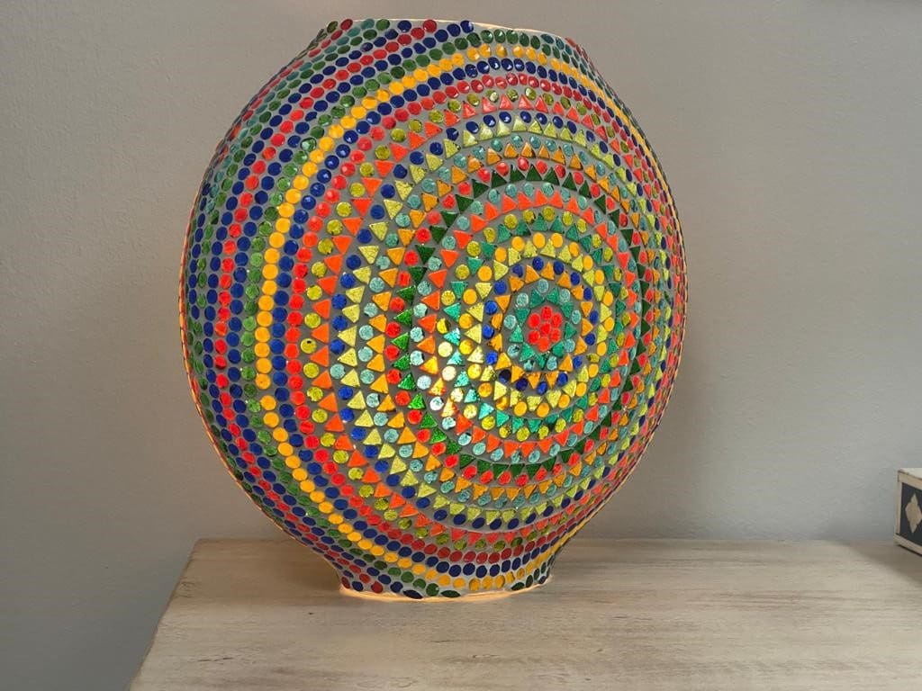 Multicolor Round Mosaic Glass Lamp Limited Stock! image 2