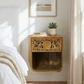 Hand Carved Mango Wood Wall Mounted Nightstand Natural Wood image 0
