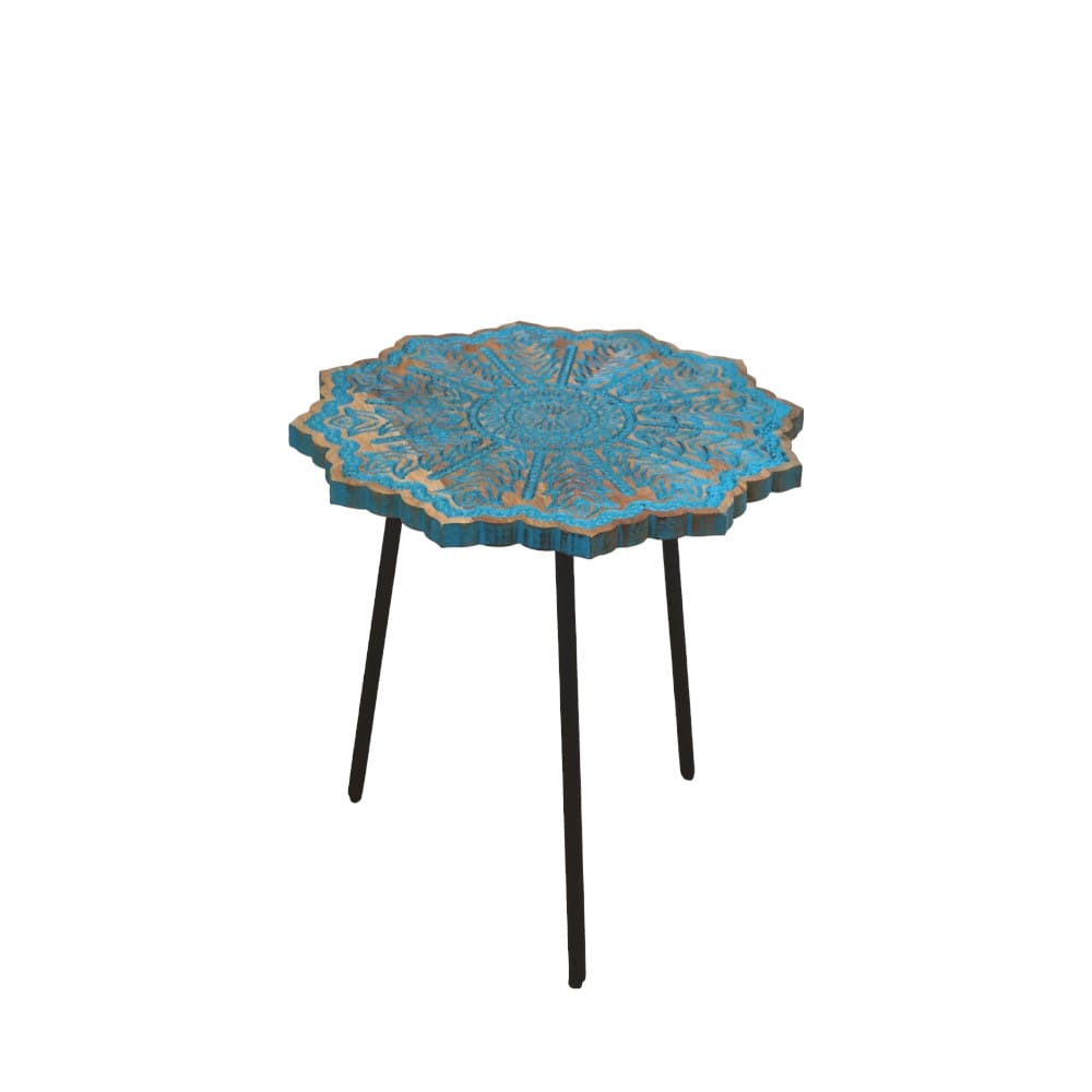 Mango Wood Blue Mandala Accent Table 3 Sizes image 2