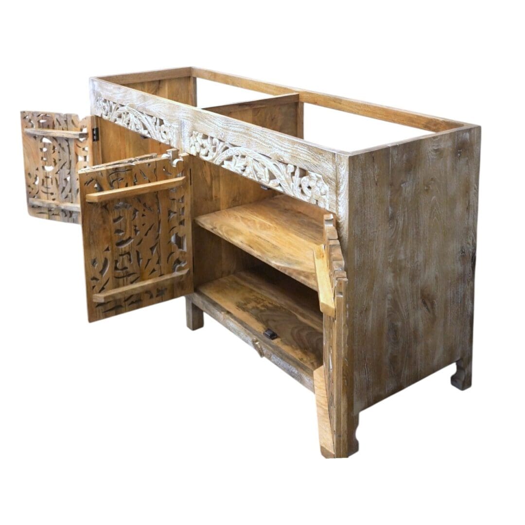 Natural Wood Double Vanity Gorgeous Hand-carved Detail image 8