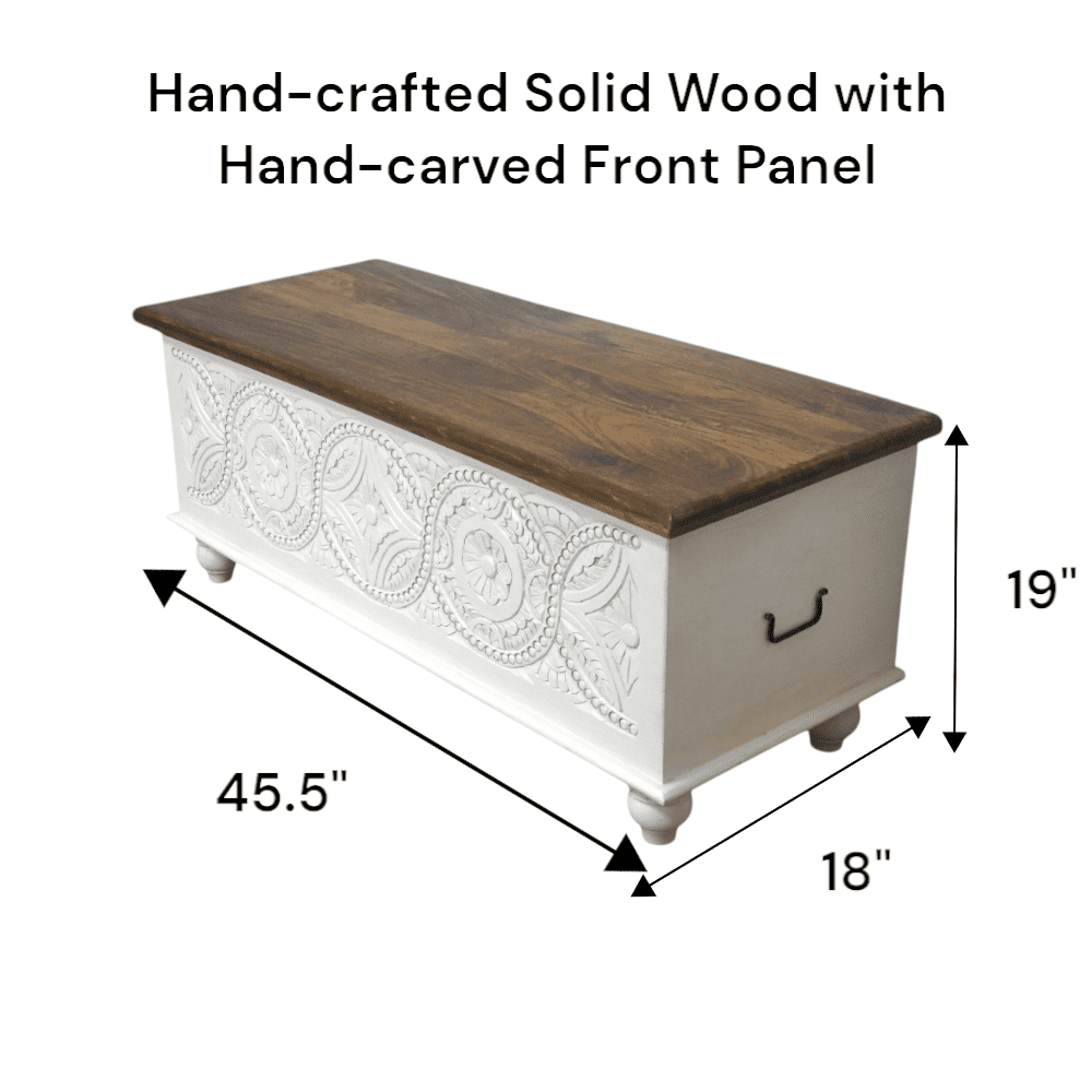 Hand-carved Bench Trunk Mandala Design image 9