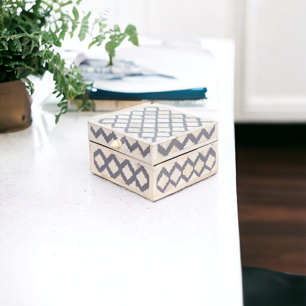 Square Inlay Box Timeless Gray and White Bone Inlay image 0