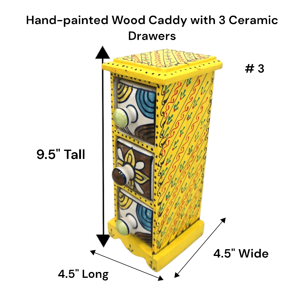 Hand-Painted Three Drawer Organizer Multicolor Ceramic - 3 image
