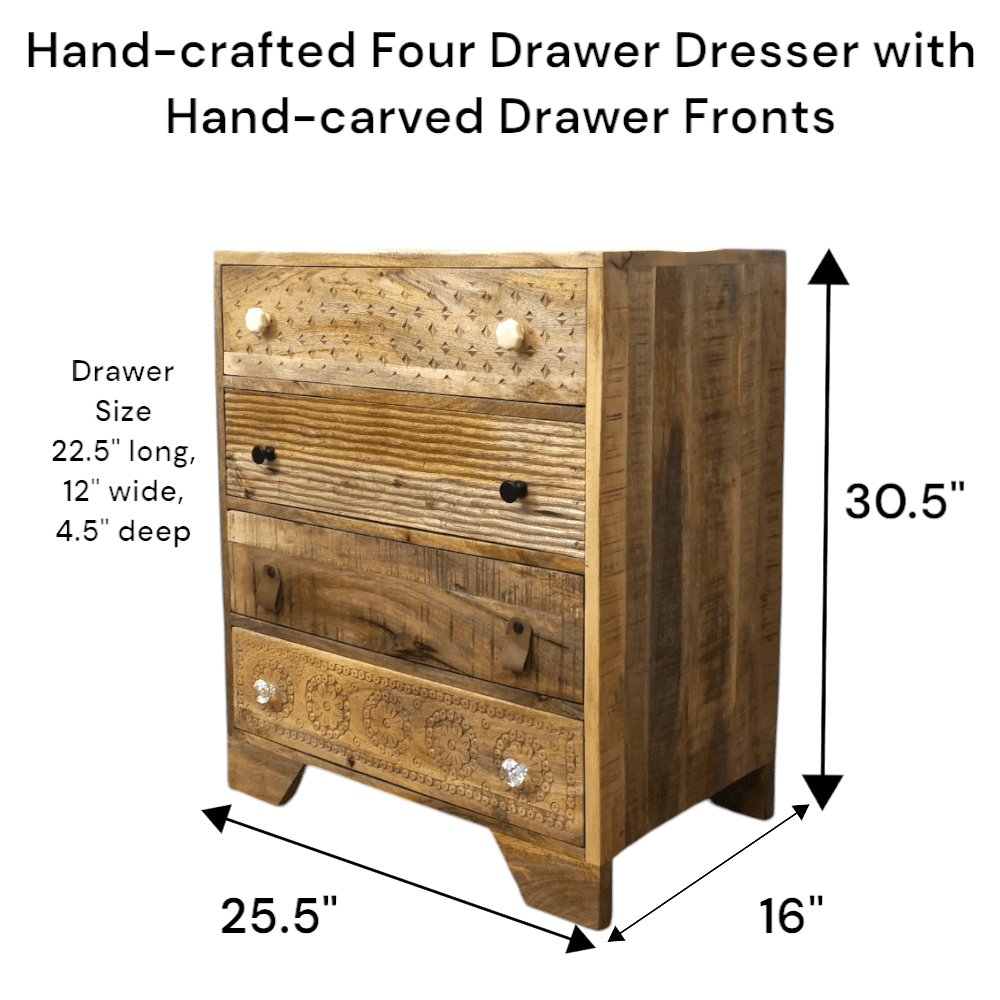 Hand-crafted 4-Drawer Dresser with Hand-Carved Drawers image 8