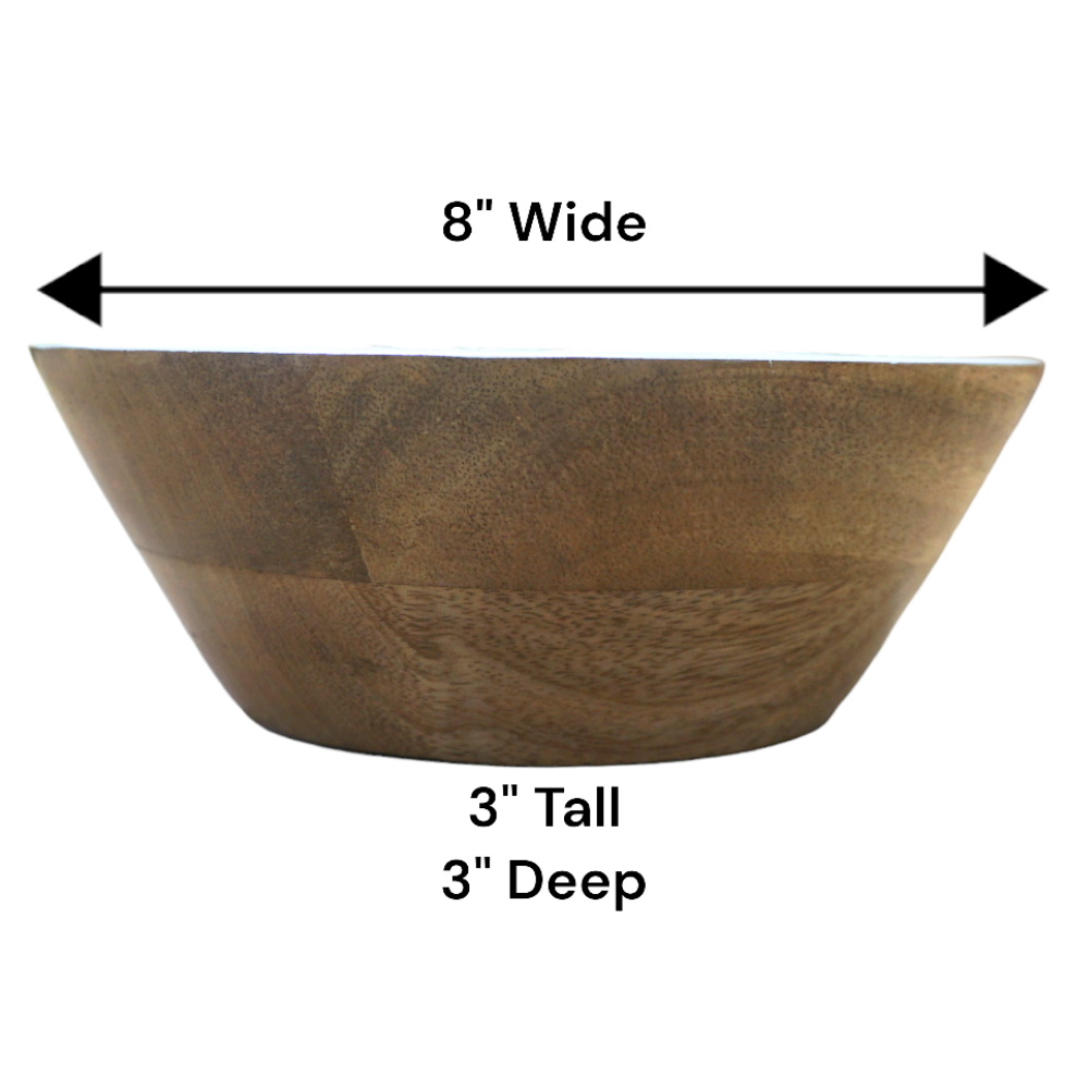 Natural Wood Bowl with White Enamel Rim image 6