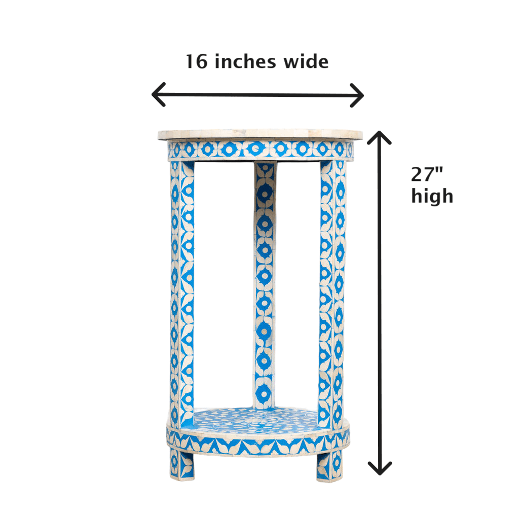 Blue and White Side Table Hand-crafted Bone Inlay image 7