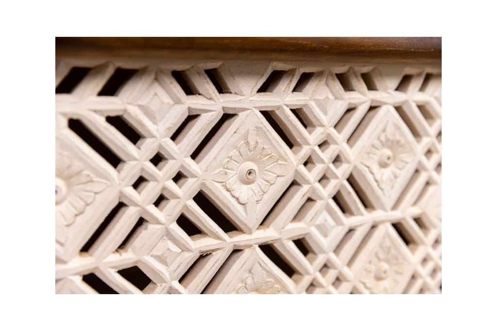 Hand-Carved Geometric Cut-Out Bench Trunk image 5