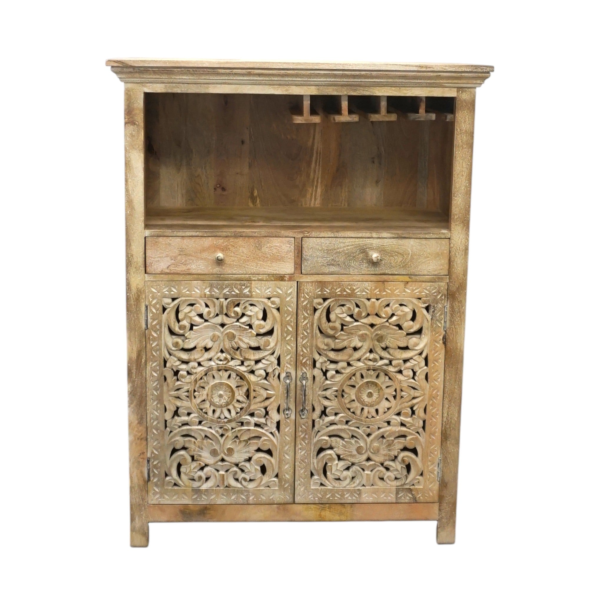 Hand-carved Mango Wood Bar Cabinet
