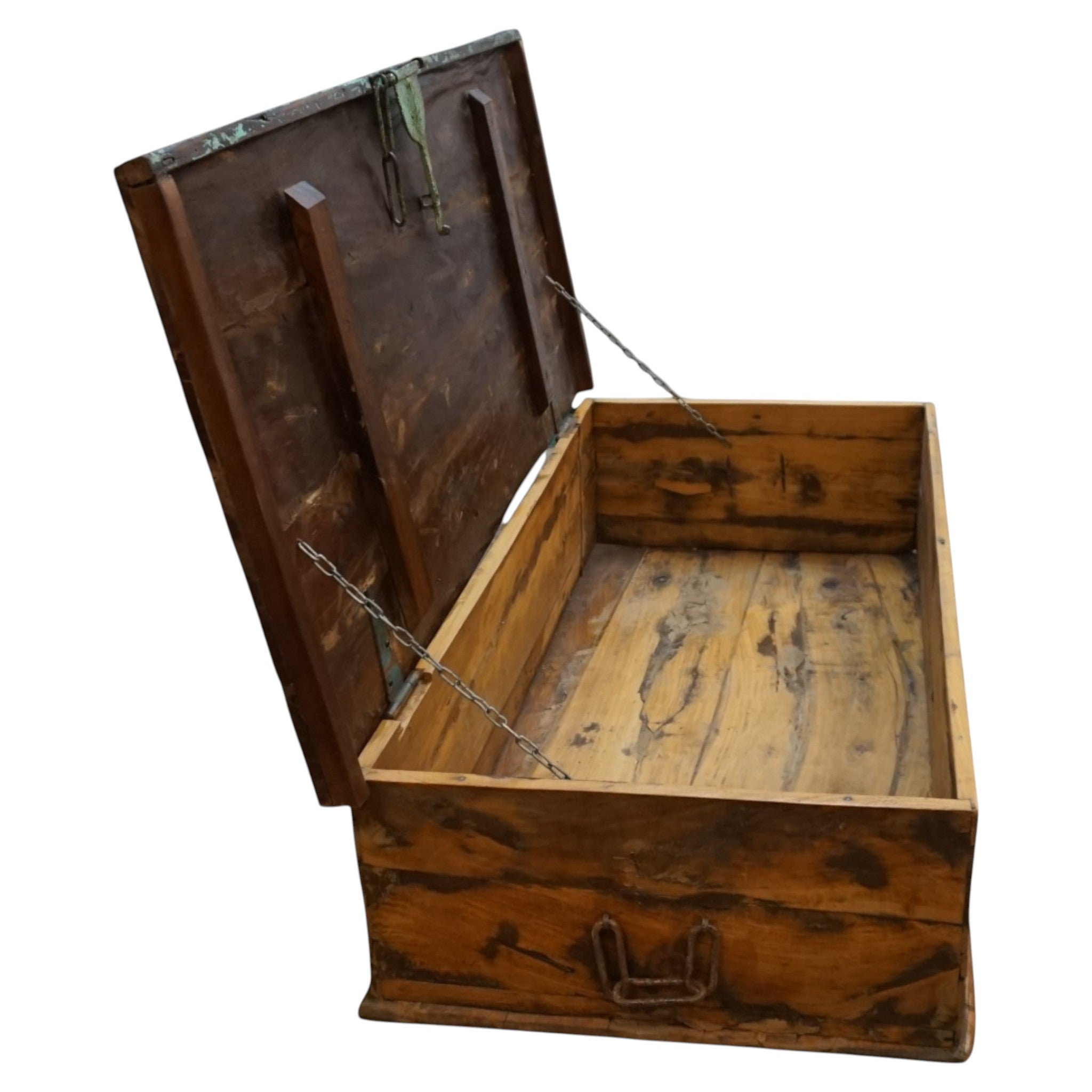 Handcrafted Large Reclaimed Wood Trunk Coffee Table | Storage & Wooden Wheels