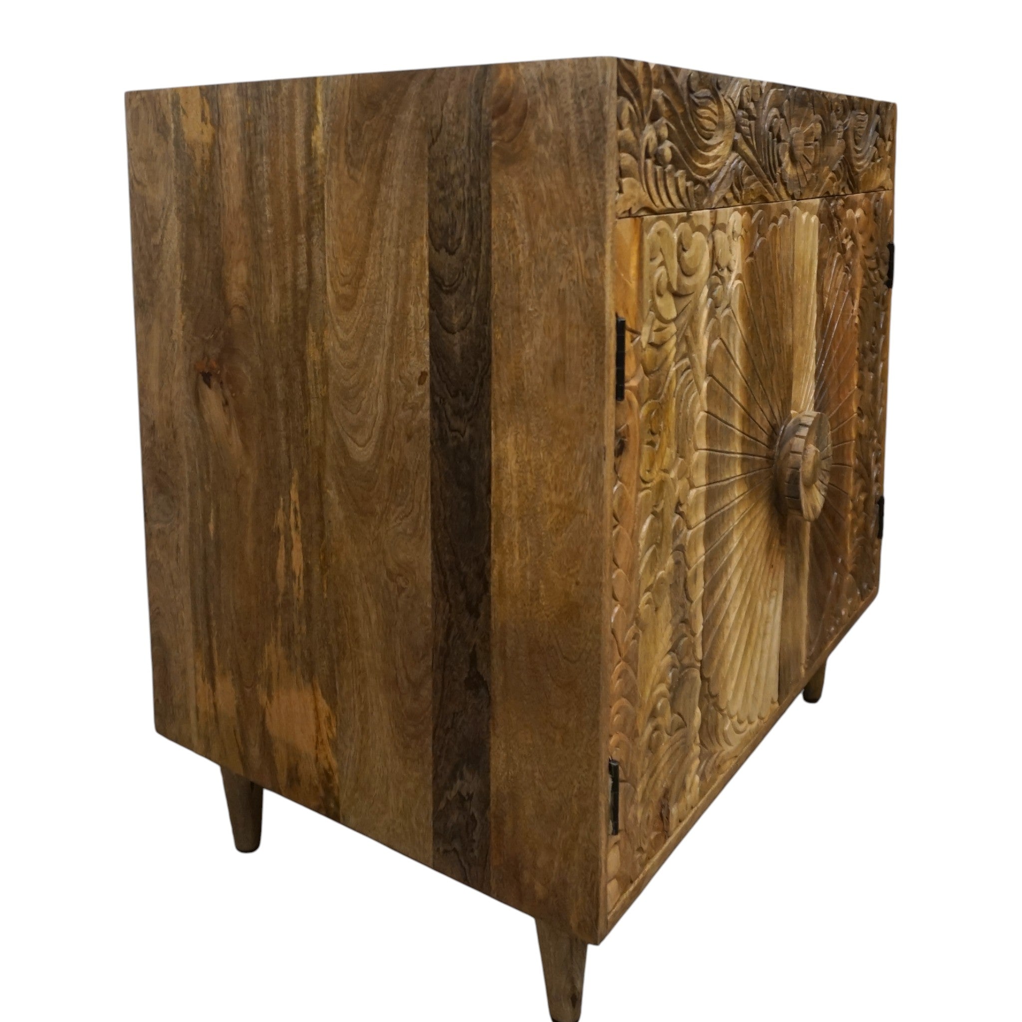 Natural Wood Bathroom Vanity Hand-Carved with Marble Top and Basin