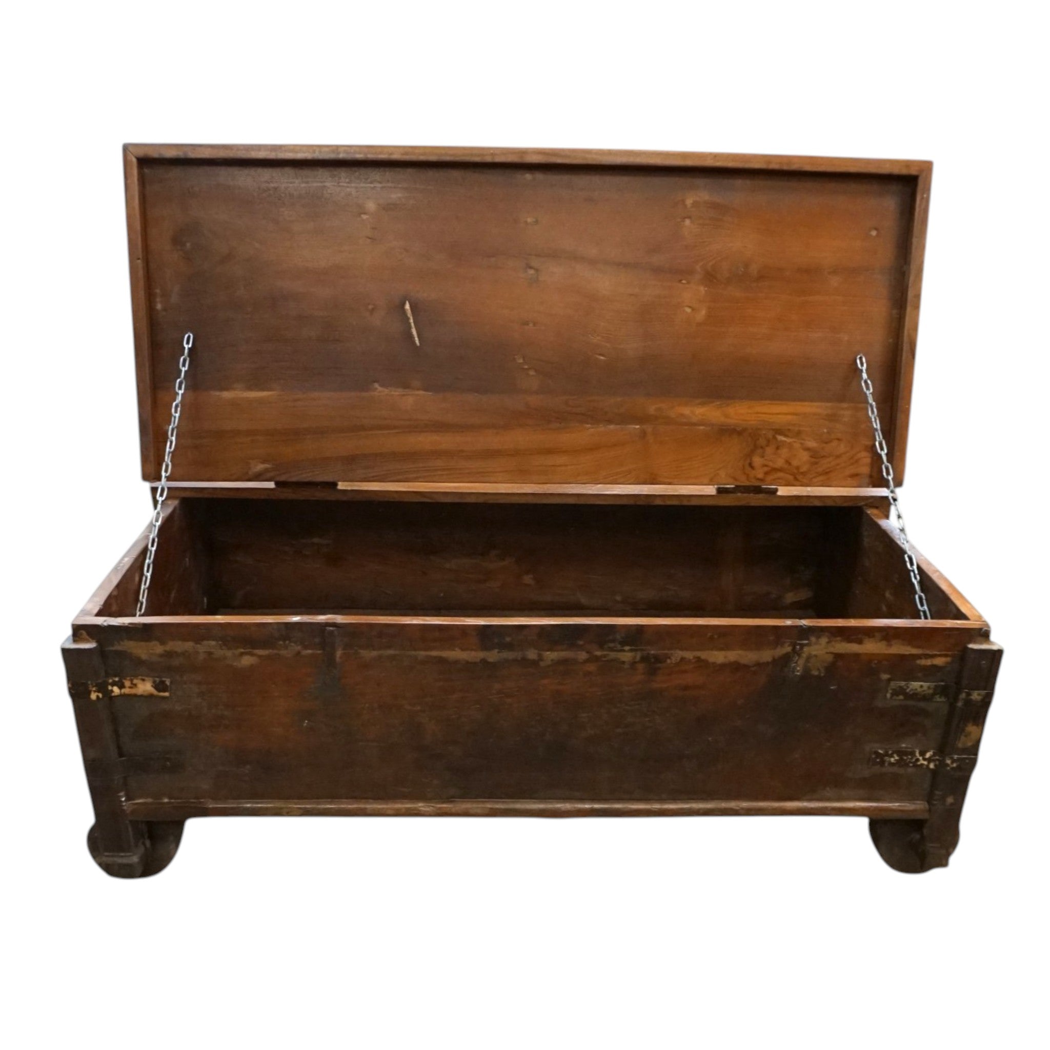 Handcrafted Large Reclaimed Wood Trunk Coffee Table | Storage & Wooden Wheels