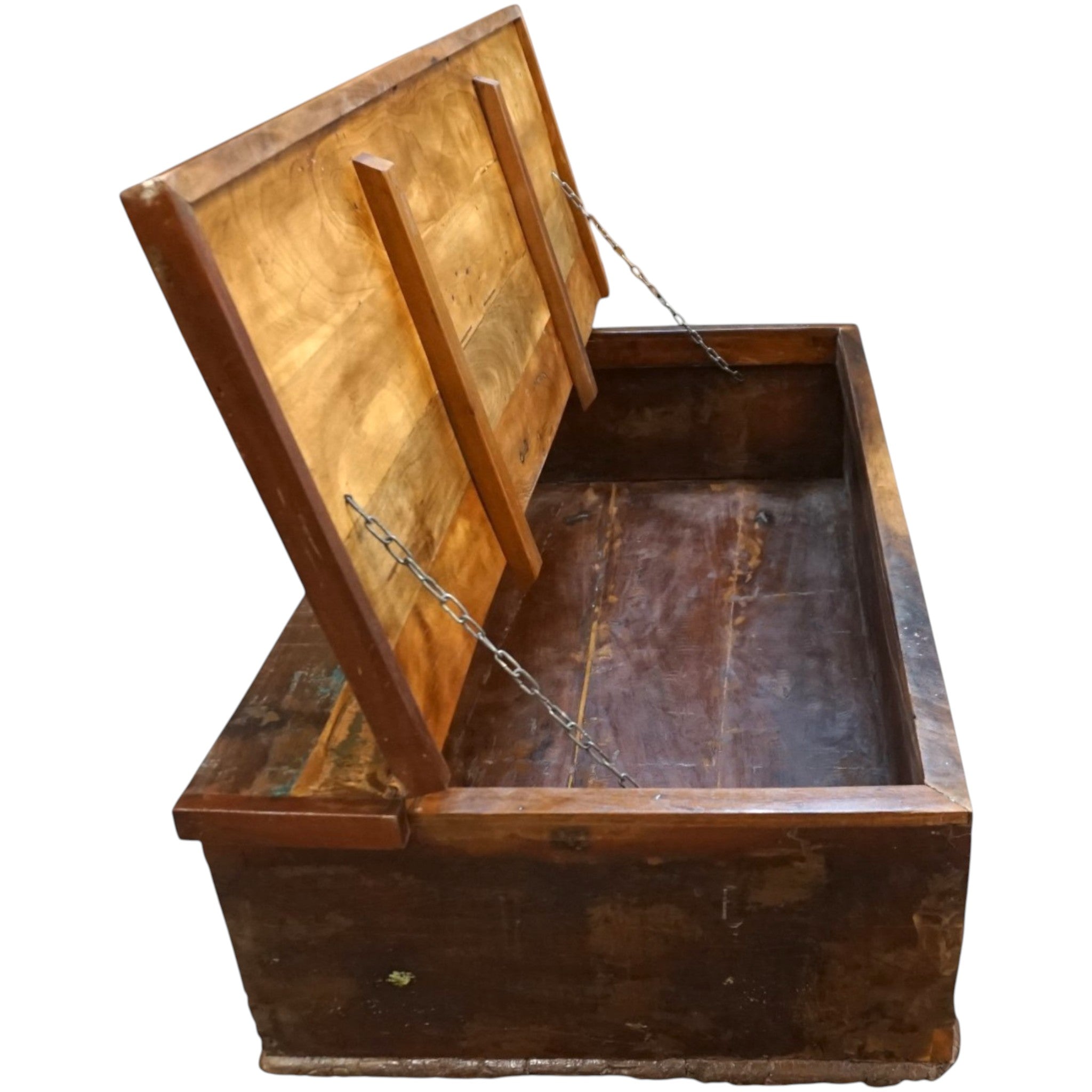 Handcrafted Large Reclaimed Wood Trunk Coffee Table | Storage & Wooden Wheels