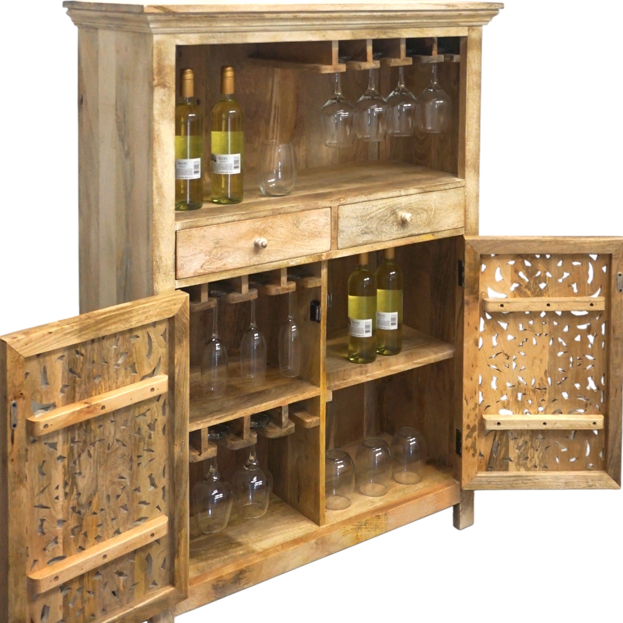 Hand-carved Mango Wood Bar Cabinet