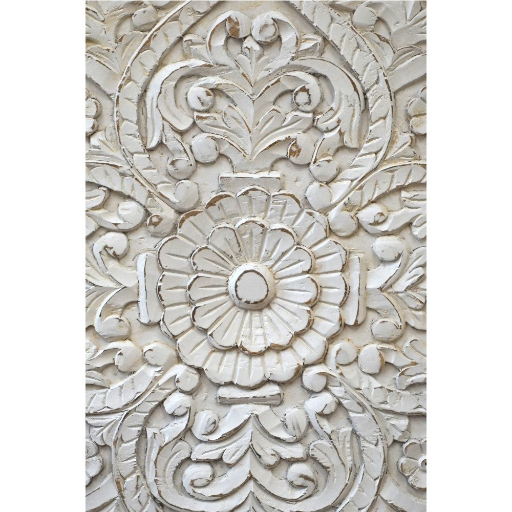 Hand-Carved King Bedframe Natural Whitewash Floral image 7