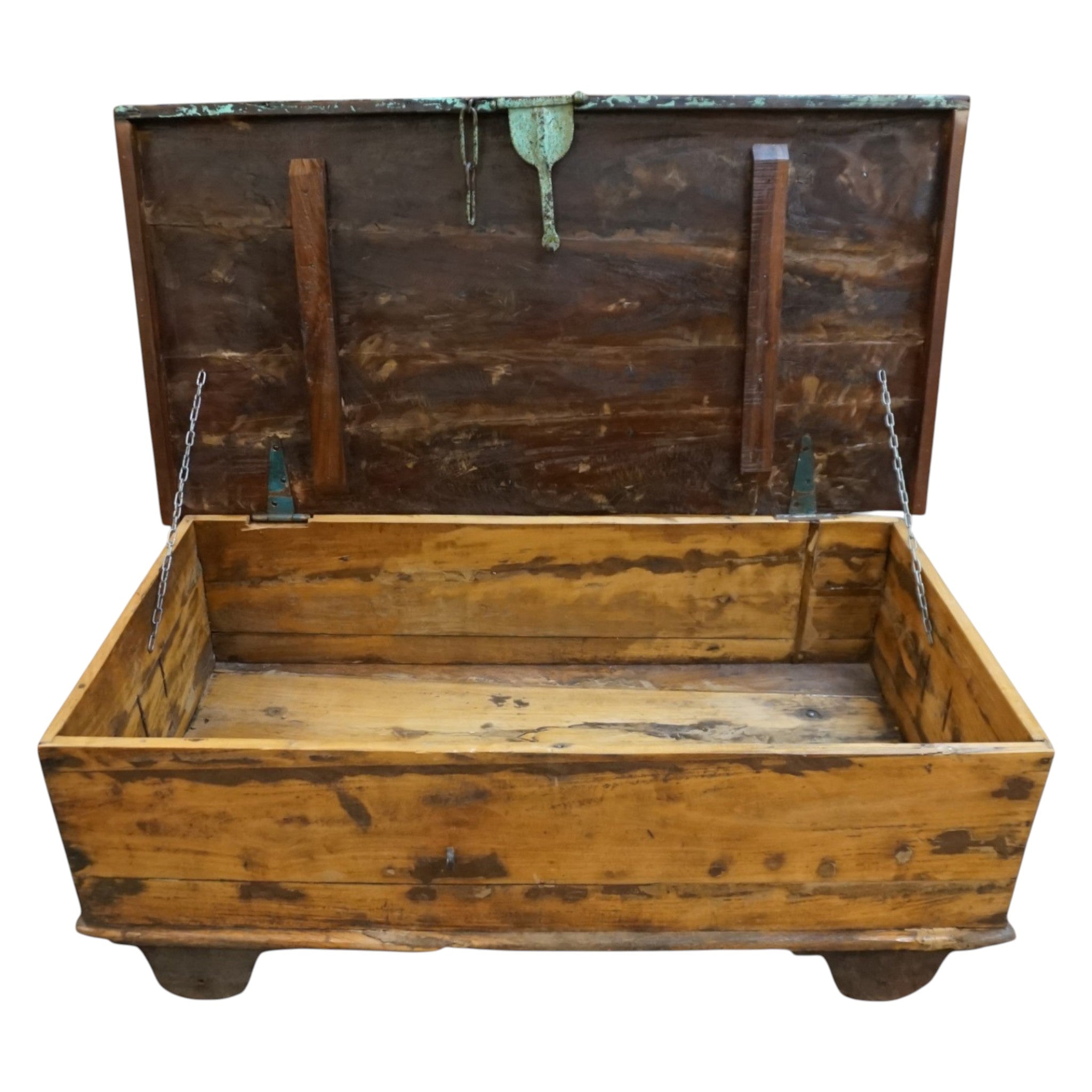 Handcrafted Large Reclaimed Wood Trunk Coffee Table | Storage & Wooden Wheels