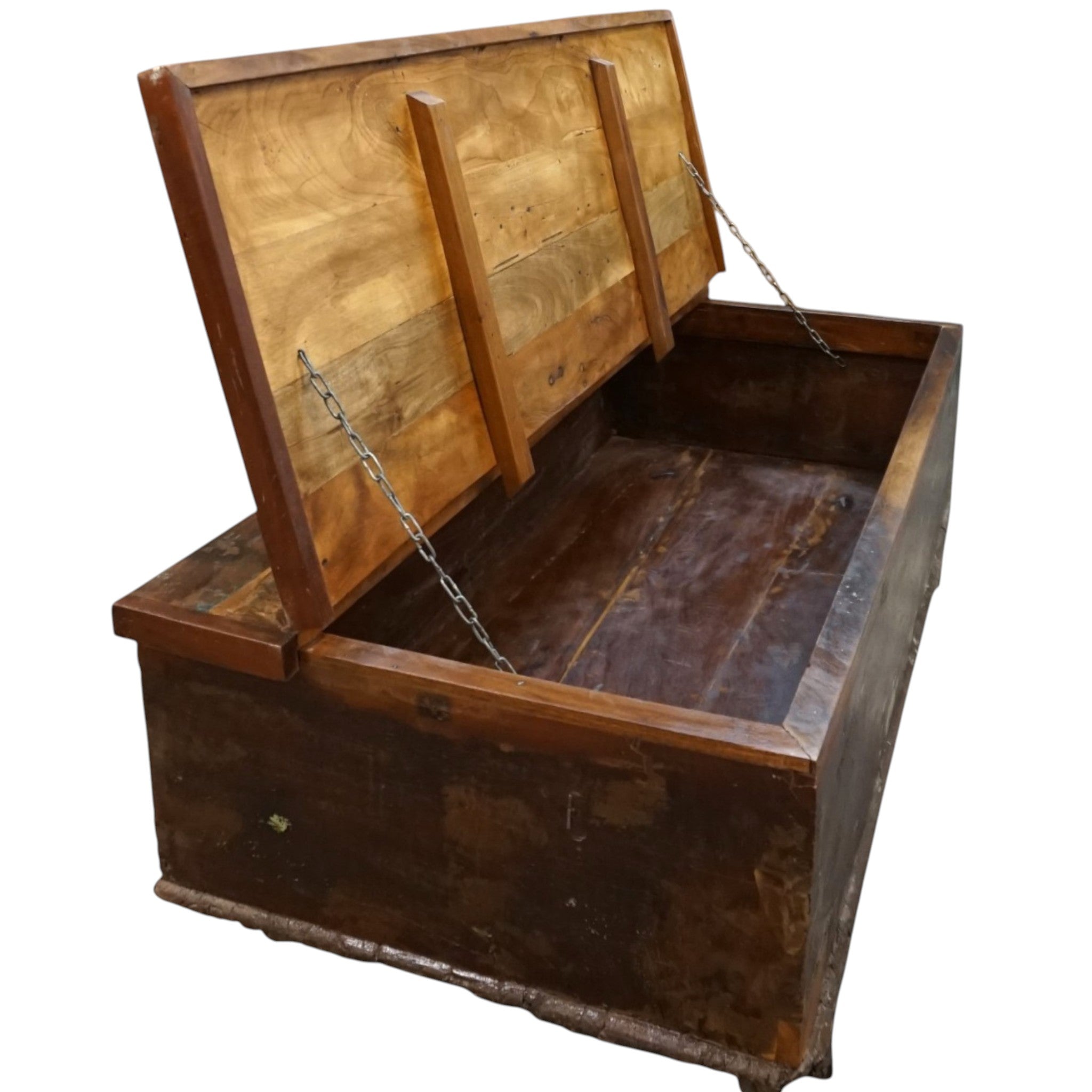 Handcrafted Large Reclaimed Wood Trunk Coffee Table | Storage & Wooden Wheels