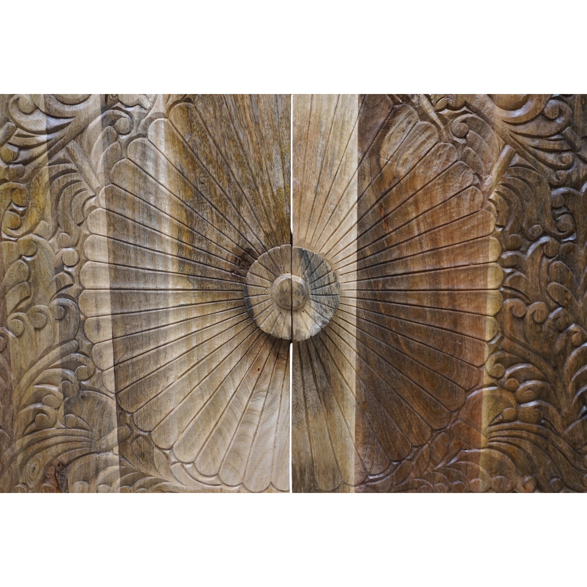 Natural Wood Bathroom Vanity Hand-Carved with Marble Top and Basin