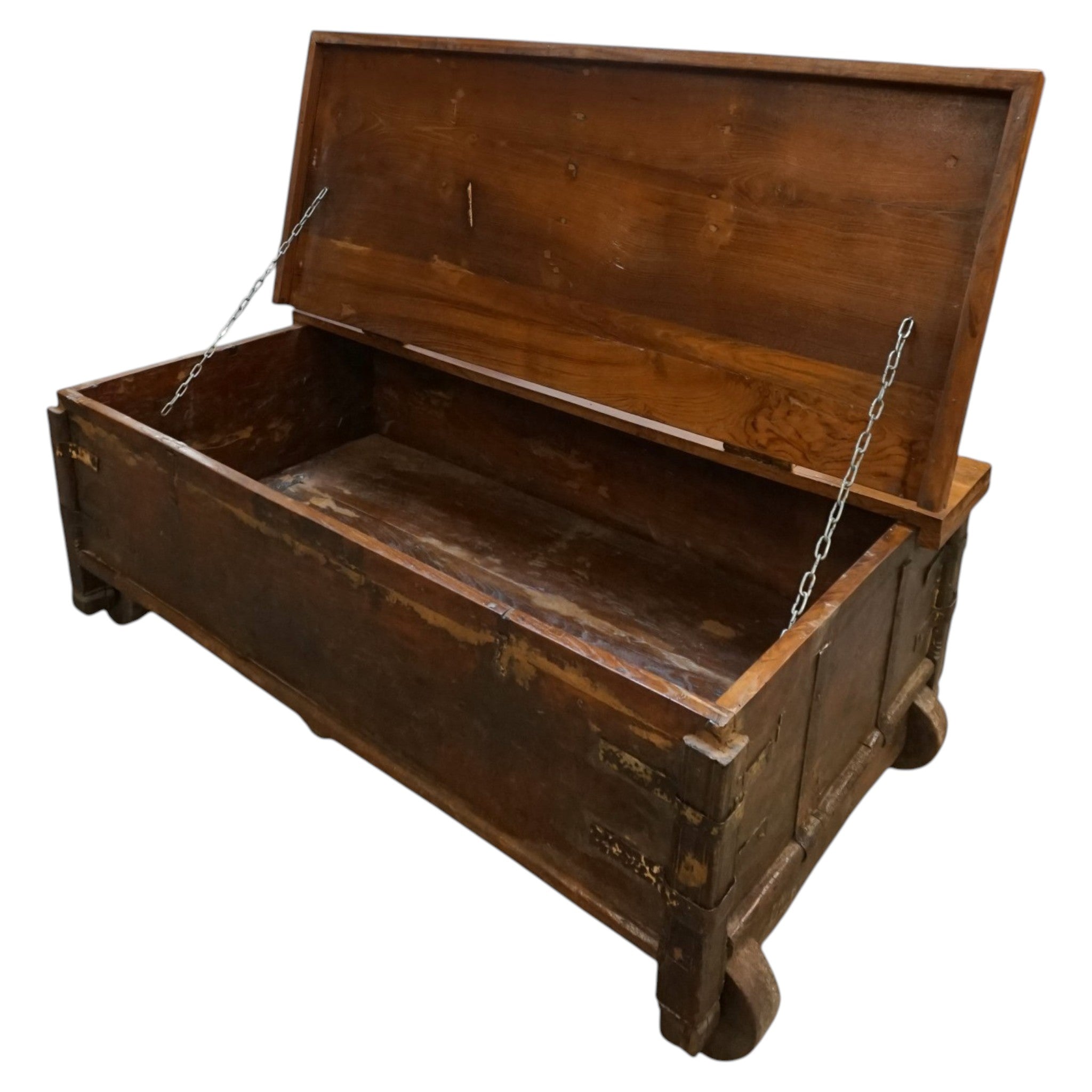 Handcrafted Large Reclaimed Wood Trunk Coffee Table | Storage & Wooden Wheels