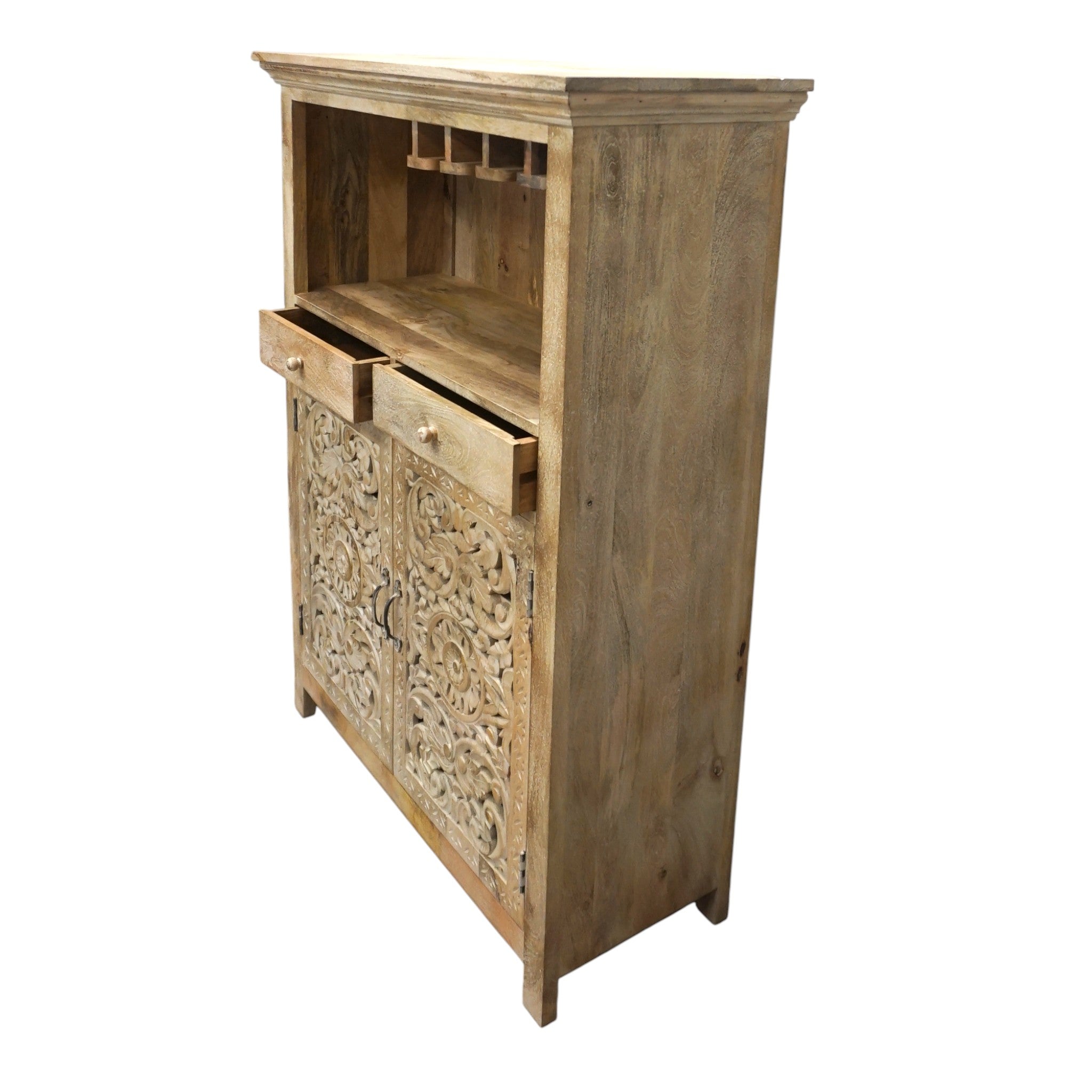 Hand-carved Mango Wood Bar Cabinet
