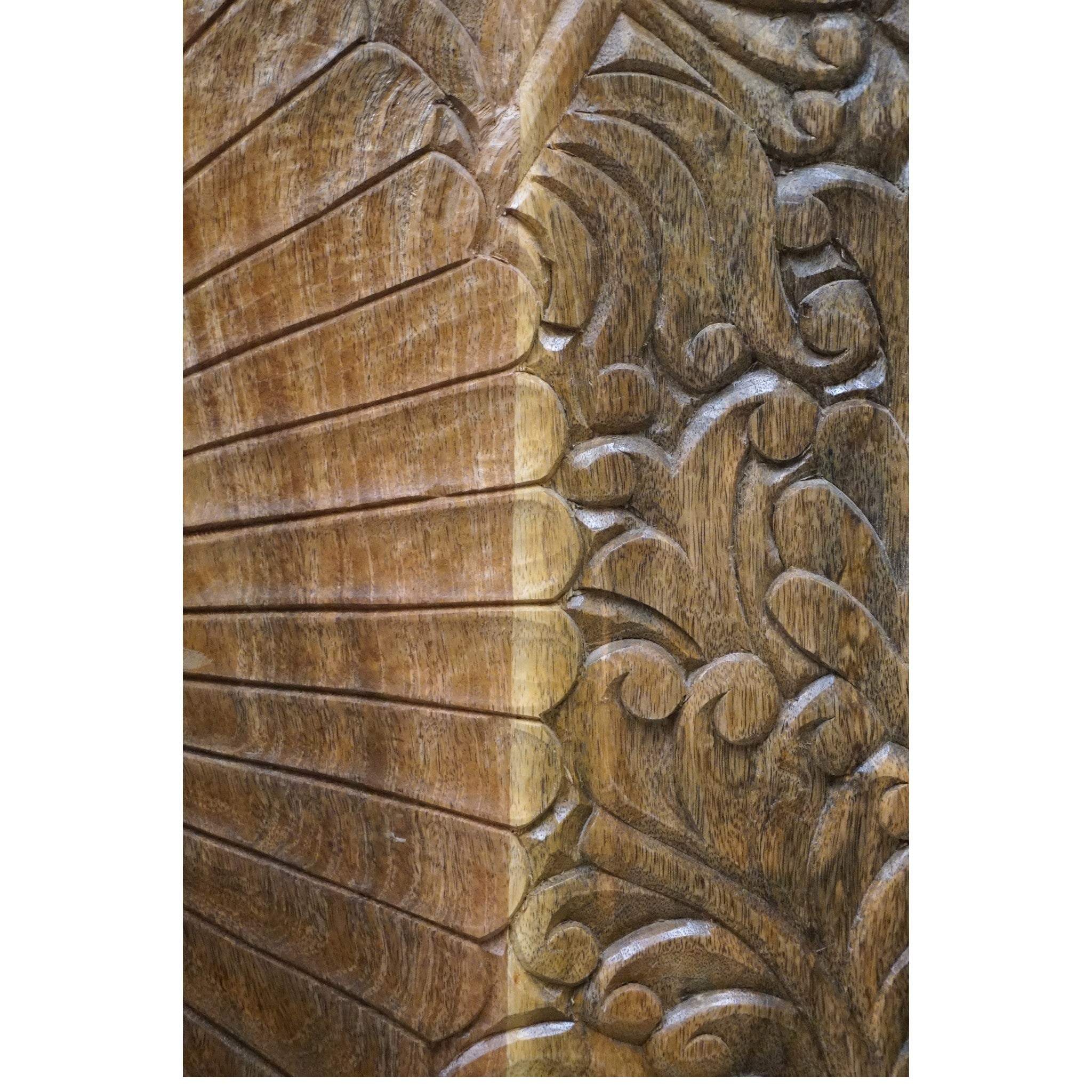 Natural Wood Bathroom Vanity Hand-Carved with Marble Top and Basin