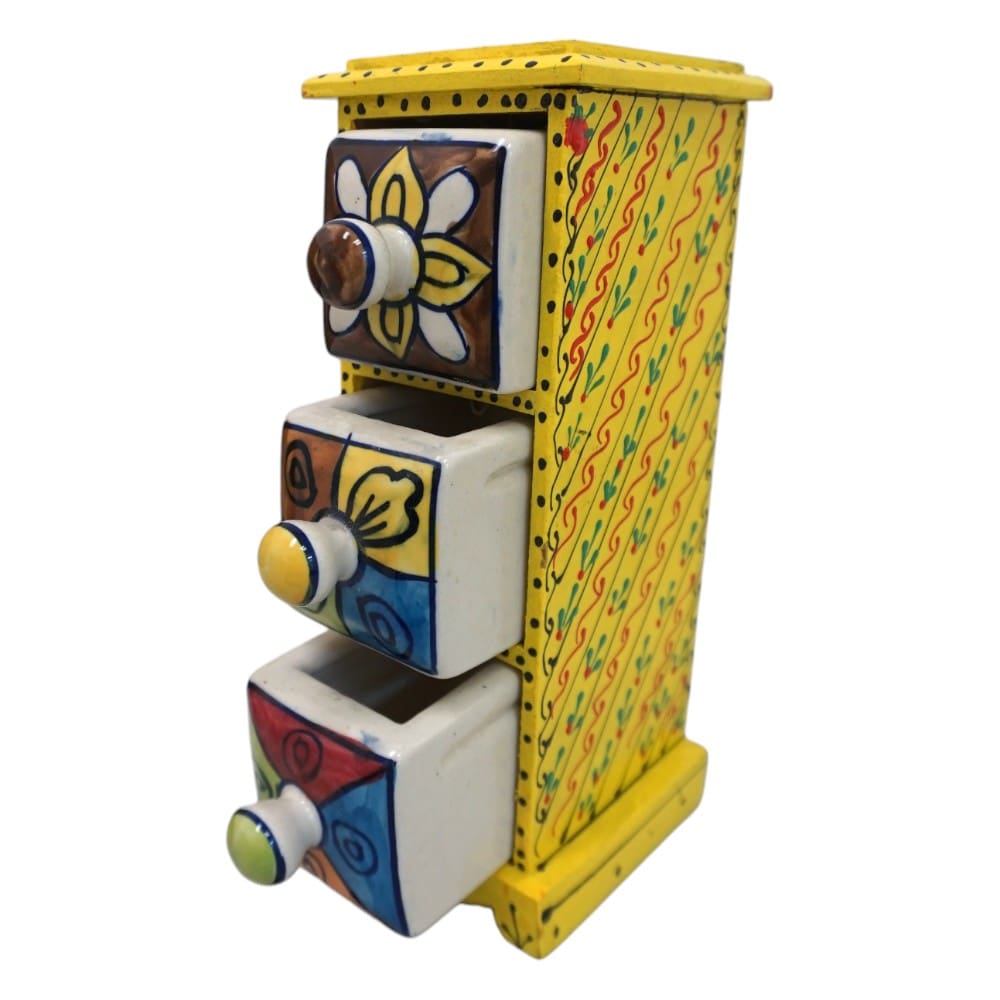 Hand-Painted Three Drawer Organizer Multicolor Ceramic image 5
