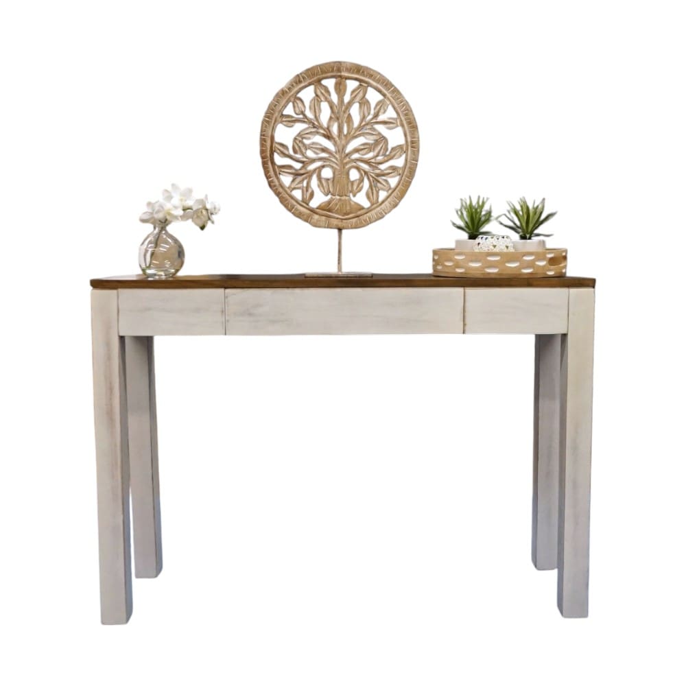 Mango Wood Console Table with Hidden Drawer Whitewashed image 5