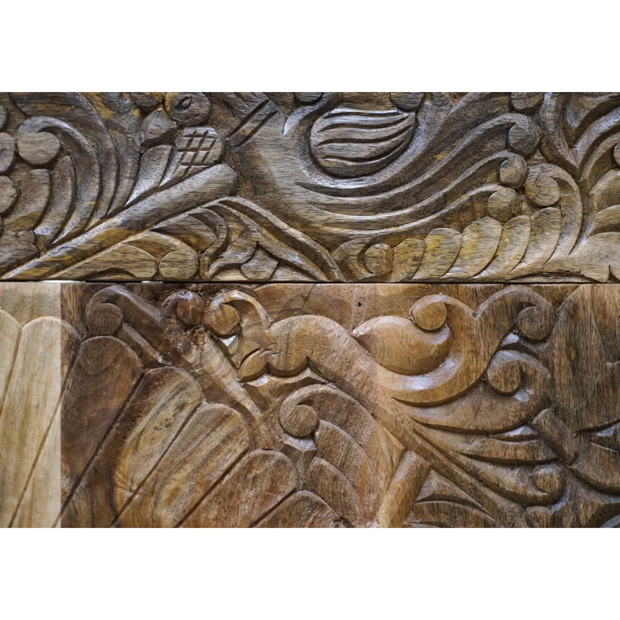 Natural Wood Bathroom Vanity Hand-Carved with Marble Top and Basin
