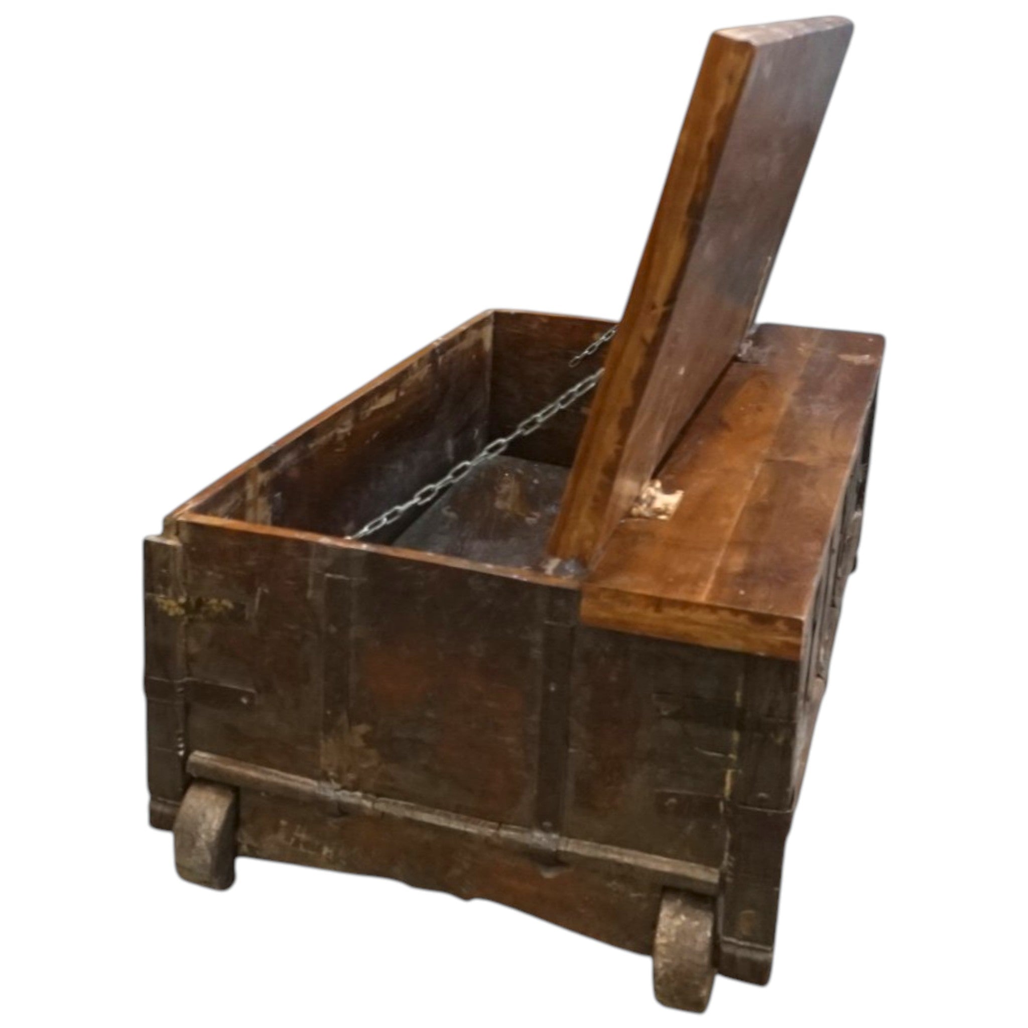Handcrafted Large Reclaimed Wood Trunk Coffee Table | Storage & Wooden Wheels