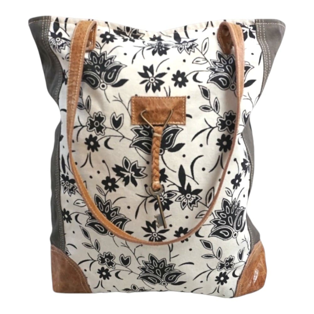 Cotton Canvas Sage Green and Floral Tote Bag image 2
