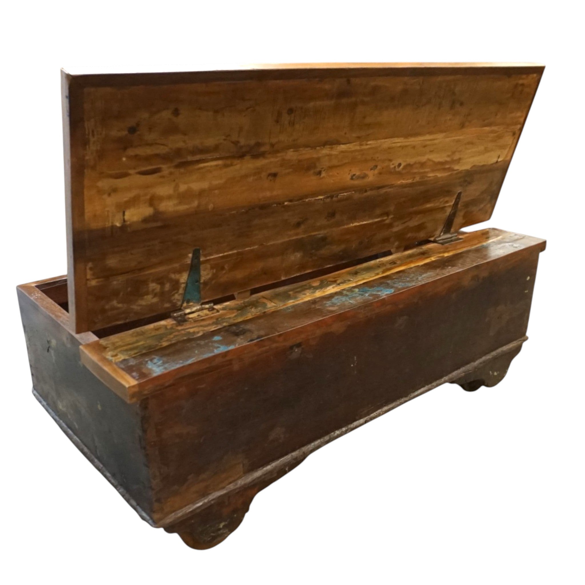 Handcrafted Large Reclaimed Wood Trunk Coffee Table | Storage & Wooden Wheels