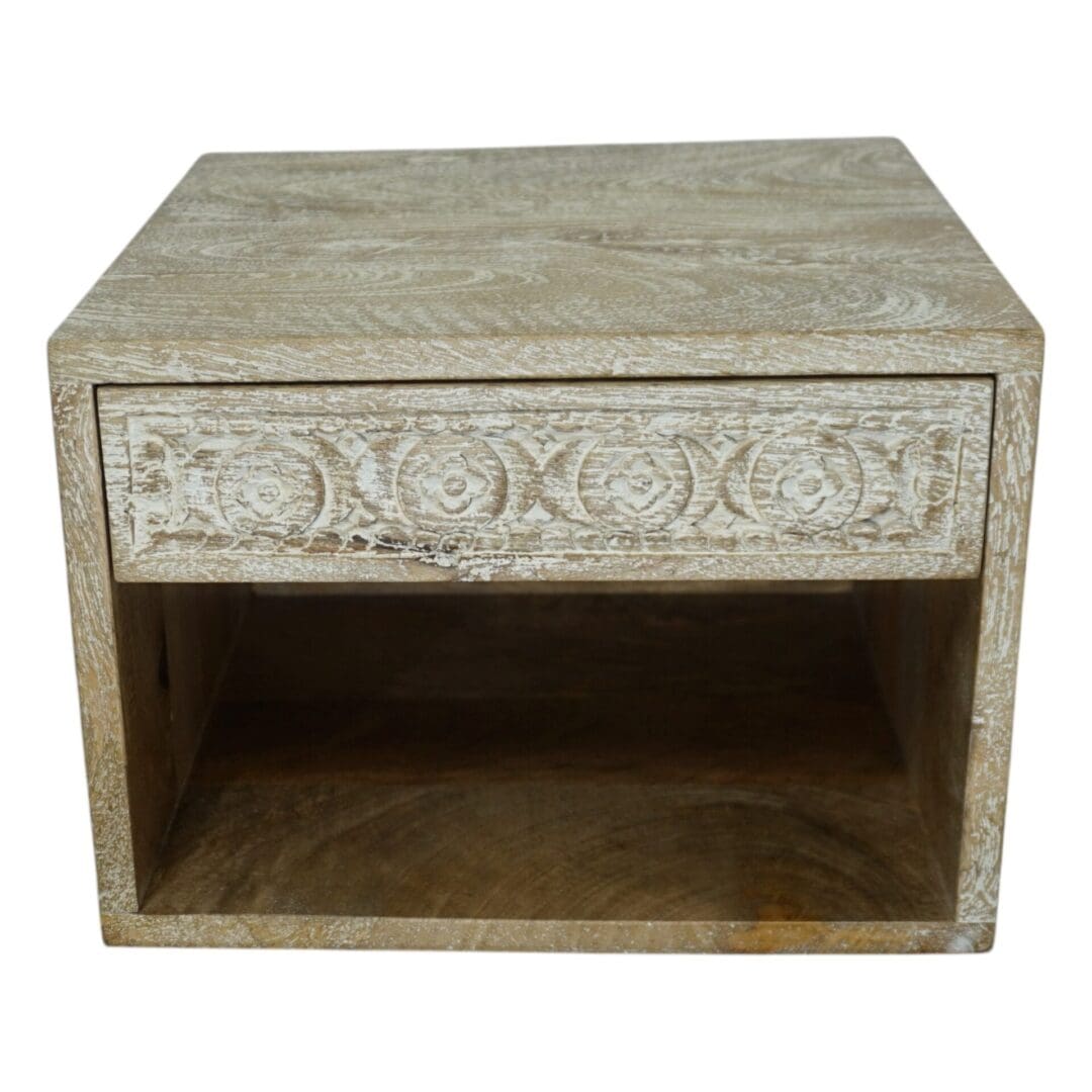 Hand Carved Mango Wood Floating Nightstand - Single image