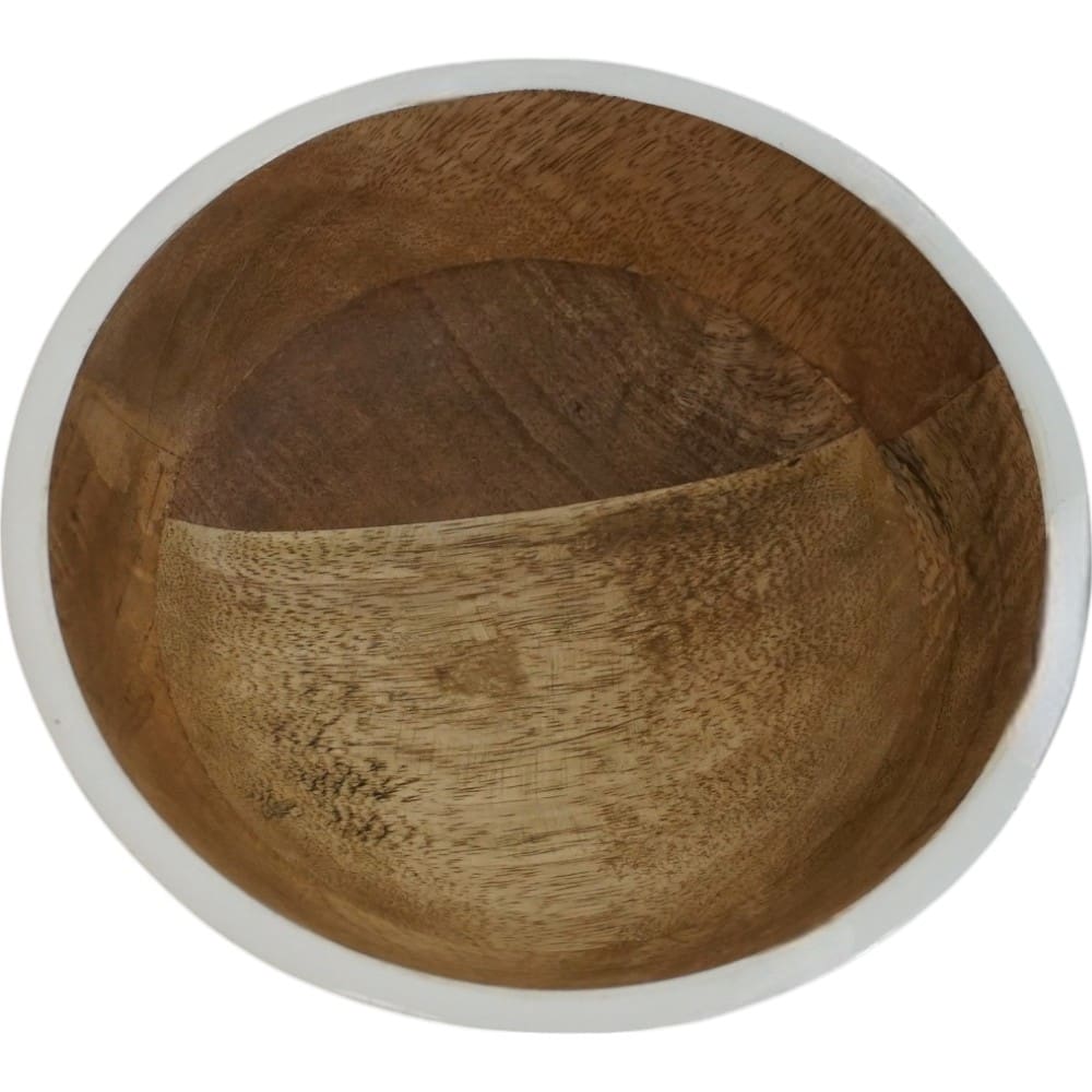 Natural Wood Bowl with White Enamel Rim image 4