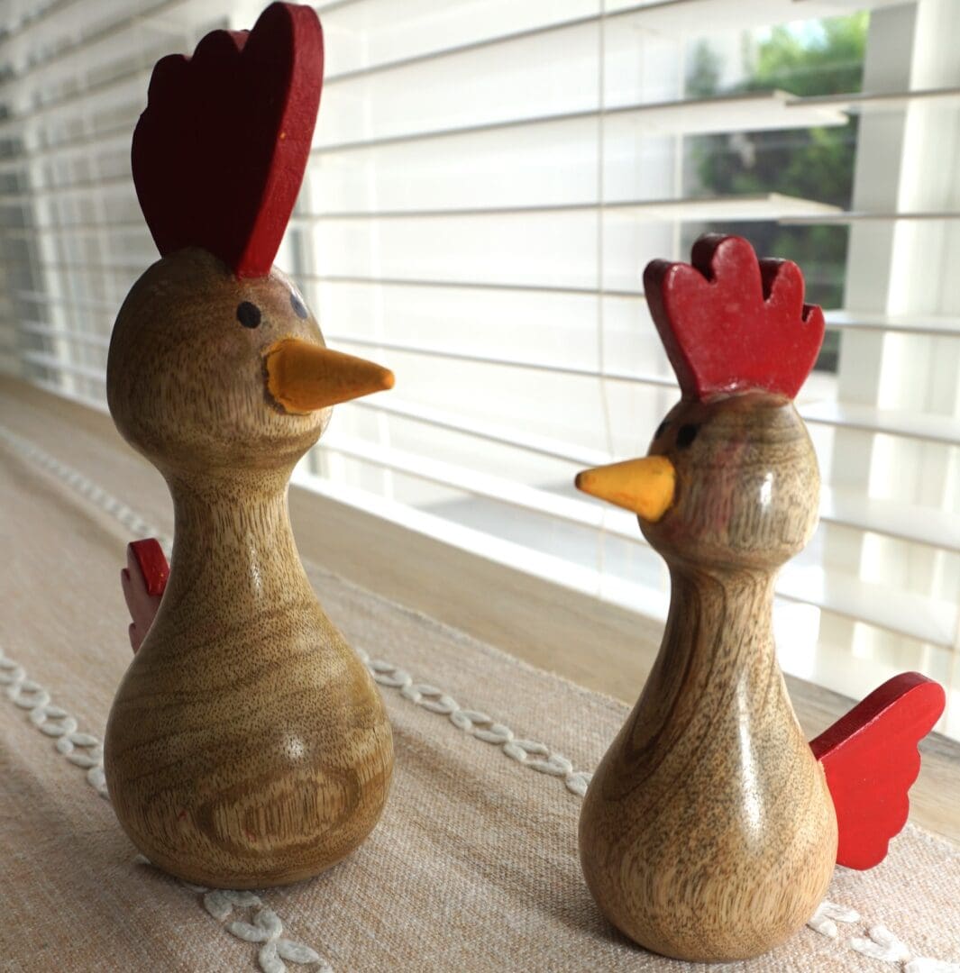 Hand-crafted Set of Two Wooden Chickens image 3