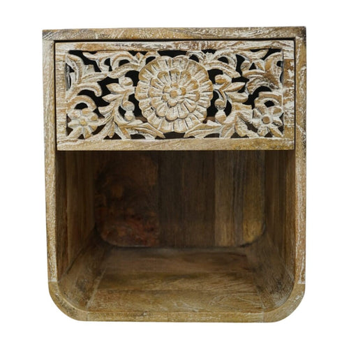 Hand Carved Mango Wood Wall Mounted Nightstand Sandblast Wood image 1