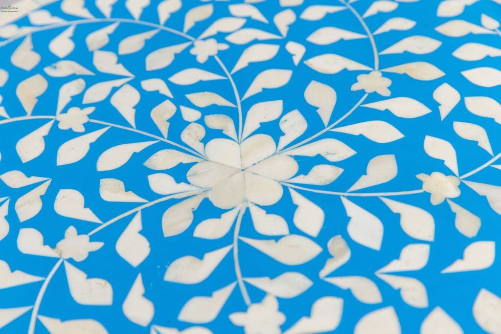Blue and White Side Table Hand-crafted Bone Inlay image 3