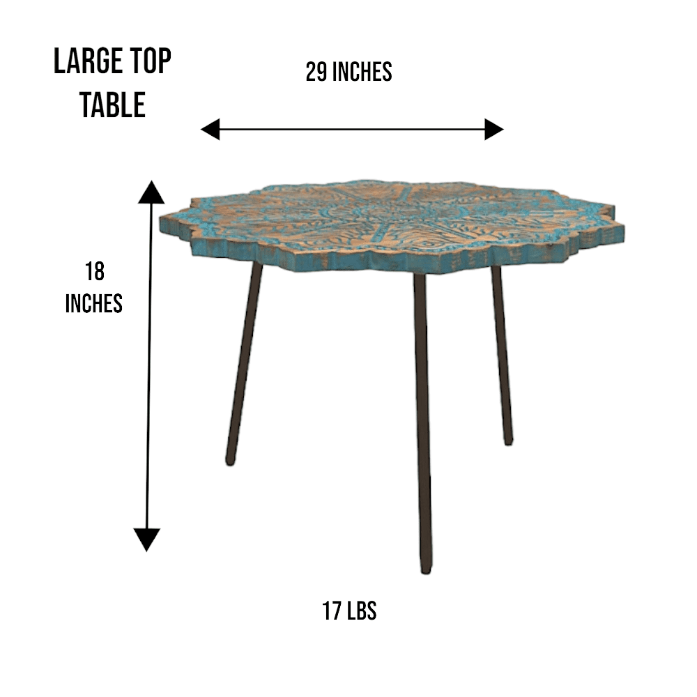 Mango Wood Blue Mandala Accent Table 3 Sizes - Large Top image