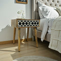 Hand Crafted Solid Wood Side Table with Bone Inlay Drawer image 0