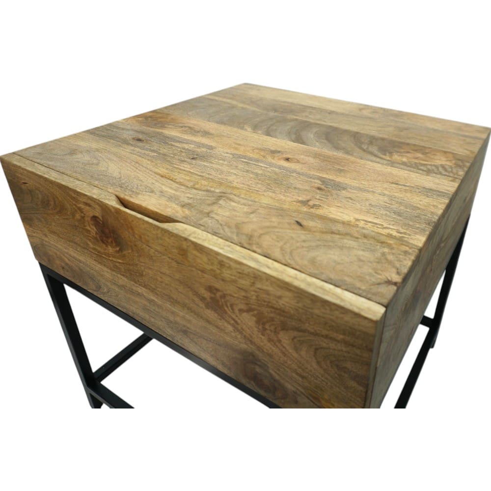 Hand-crafted Square Mango Wood Side Table with Drawer image 6